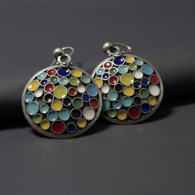 Silver Enameled Earrings 3cm
