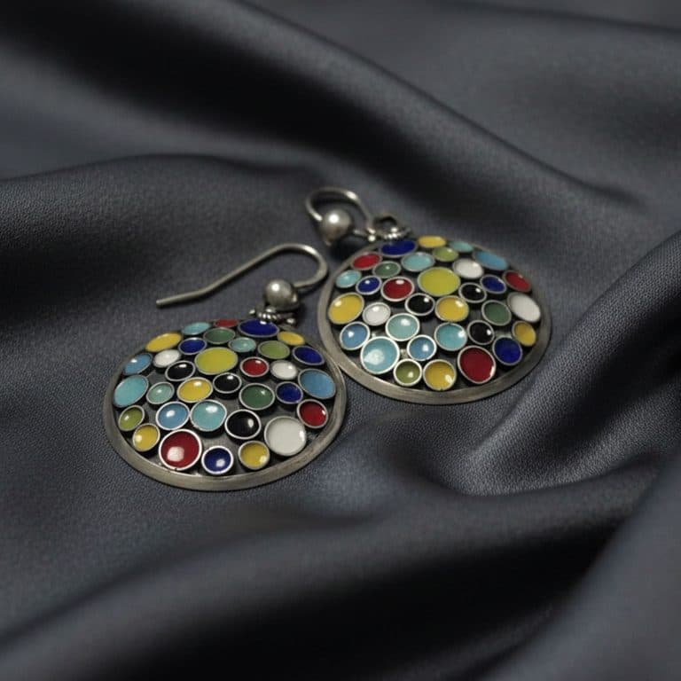 Silver Enameled Earrings 3cm