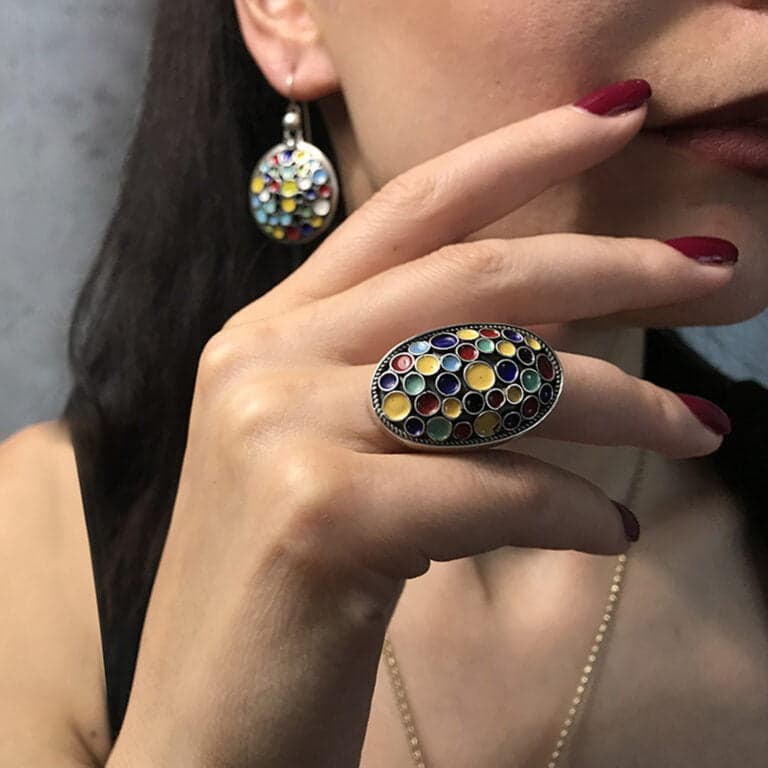 Silver enameled ring 1.67cm